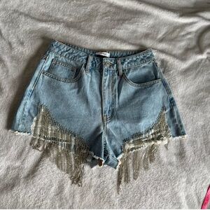 Forever 21 Blue Jean Shorts with embellished Fringe